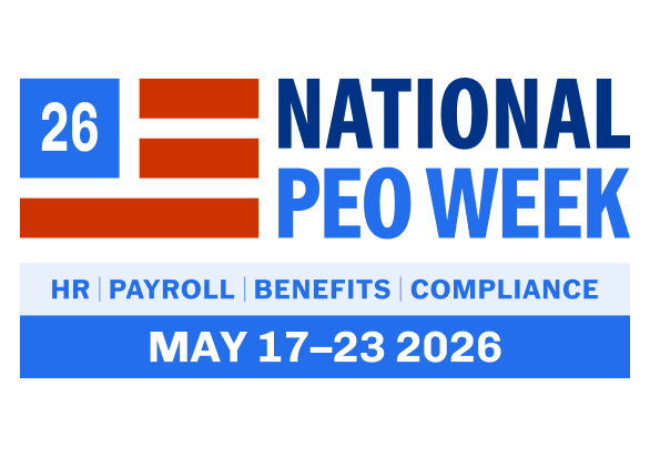 Official NAPEO logo for National PEO Week 2026; May 17-23, 2026 highlighting the main features of a PEO: HR, Payroll, Benefits, and Compliance 