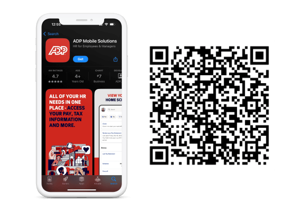 Screenshot of the ADP Mobile Solutions app in the iOS App Store.
