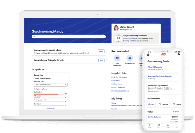 ADP Workforce Now dashboard on laptop and mobile device