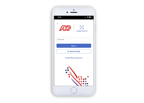ADP Mobile Solutions App log in screen to type password 