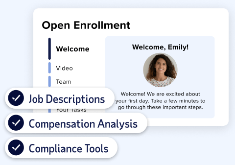 three features of ADP Workforce Now Comprehensive HR: Job Descriptions, Compensation Analysis, Compliance Tools