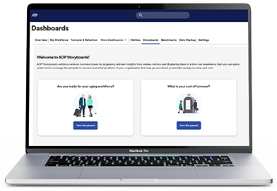 Examples of ADP Storyboards prompts, aging workforce and cost of turnover, on desktop