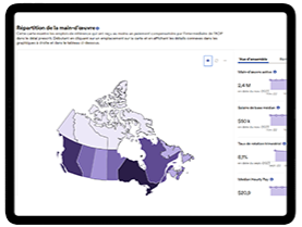 InfoNuage ADP tableau d'analyse sur tablette présentant les données relatives à la main-d'œuvre employée, au salaire de base, au taux de rotation et au salaire horaire médian