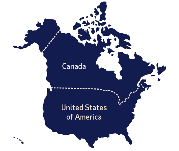 A map of Canada and the United States.