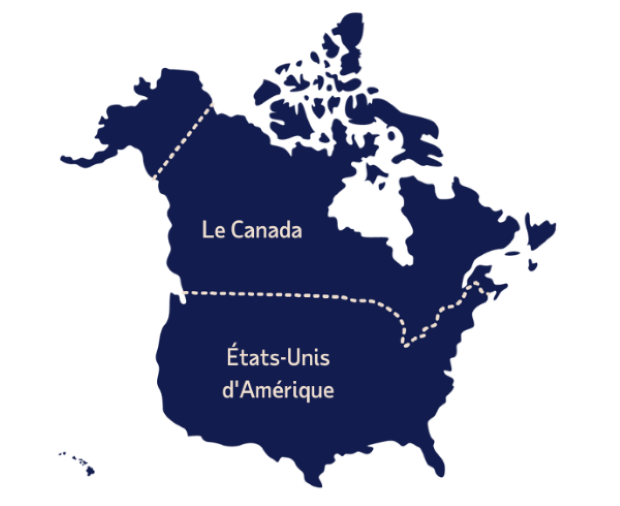 Une carte du Canada et des États-Unis.