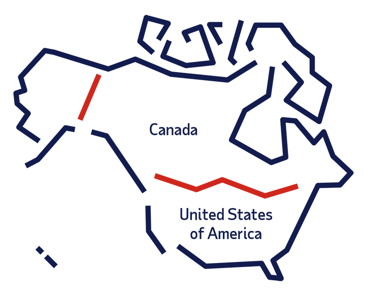 Map showing Canada and United States of America