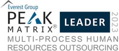 Award image of Everest Group: PEAK Matrix – Leader Multi-Process Human Resources Outsourcing 2023