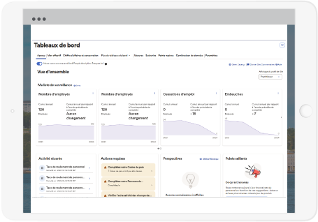 Tableau de bord d'analyse de la paie d'ADP Workforce Now sur tablette