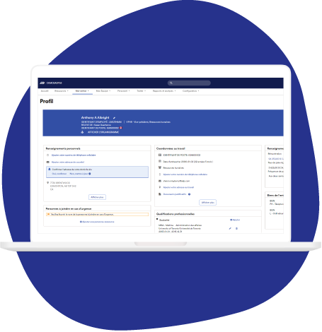 Tableau de bord du profil de gestion des ressources humaines d'ADP Workforce Now