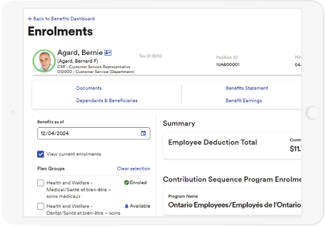 ADP Workforce Now Benefits enrolment Dashboard