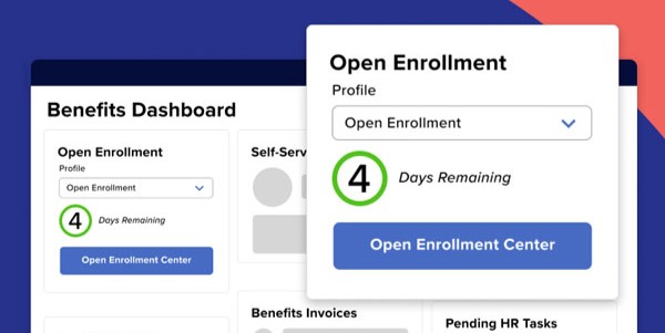 Sample screen from Benefits Dashboard of ADP Workforce Now displaying Enrollent function