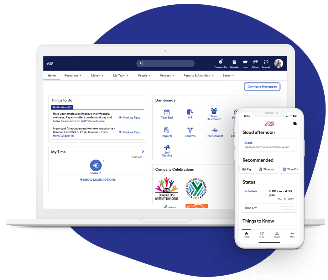 ADP Workforce Now Homepage on desktop and mobile